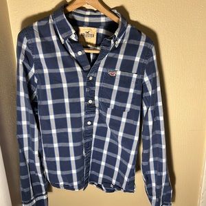 Hollister Mens Buttoned Logo Pocket Shirt Color Blue/White Size Large